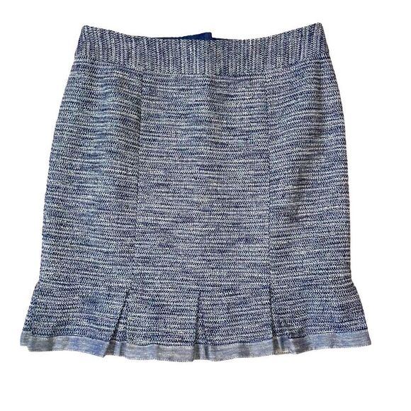 Nanette Lepore Tweed Skirt blue and gray pencil skirt with ruffle bottom SZ 8 - Picture 3 of 12